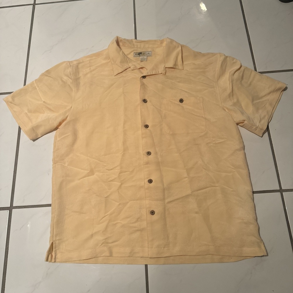 Joe Marlin Rayon Hawaiian Shirt XL 24x28 Loop Collar Pocket Trees Embroidered